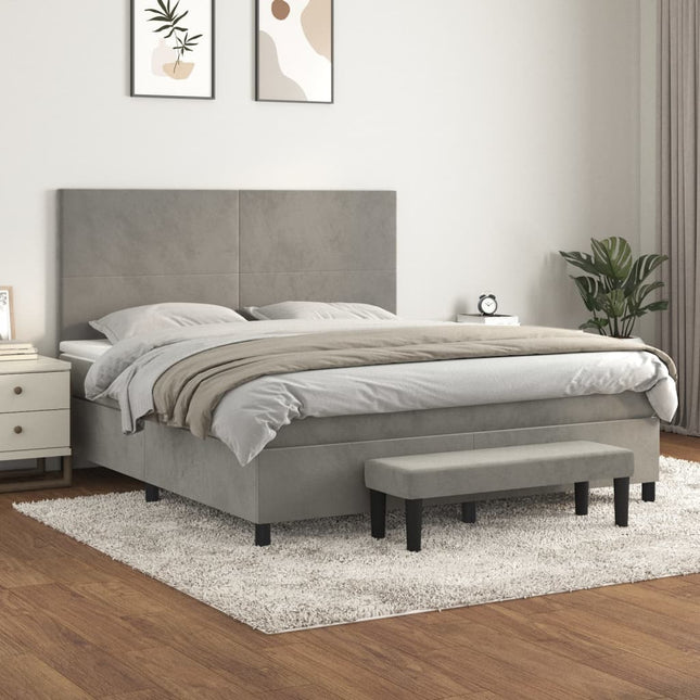 Boxspring Met Matras Fluweel Lichtgrijs 160 x 200 cm Effen ontwerp