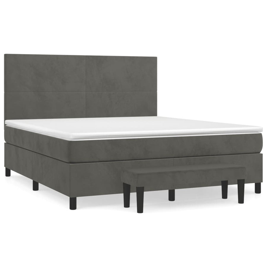 Boxspring Met Matras Fluweel Donkergrijs 160 x 200 cm Effen ontwerp