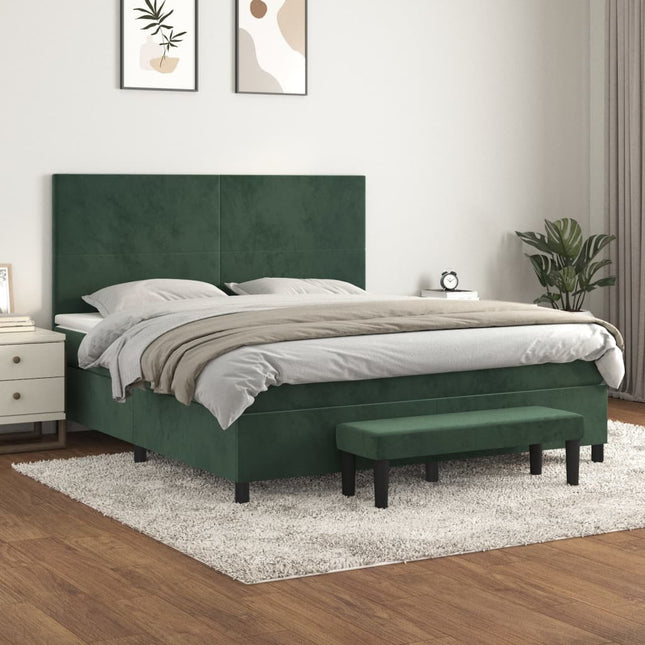 Boxspring Met Matras Fluweel Donkergroen 160 x 200 cm Effen ontwerp