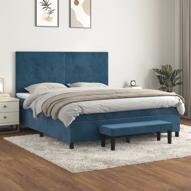 Boxspring Met Matras Fluweel Donkerblauw 160 x 200 cm Effen ontwerp