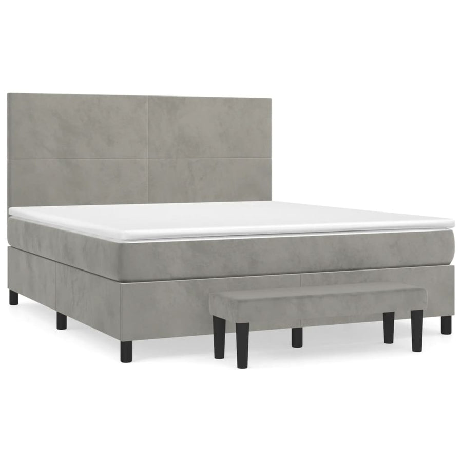 Boxspring Met Matras Fluweel Lichtgrijs 180 x 200 cm Effen ontwerp
