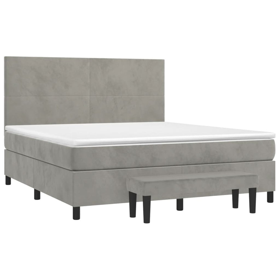 Boxspring Met Matras Fluweel Lichtgrijs 180 x 200 cm Effen ontwerp