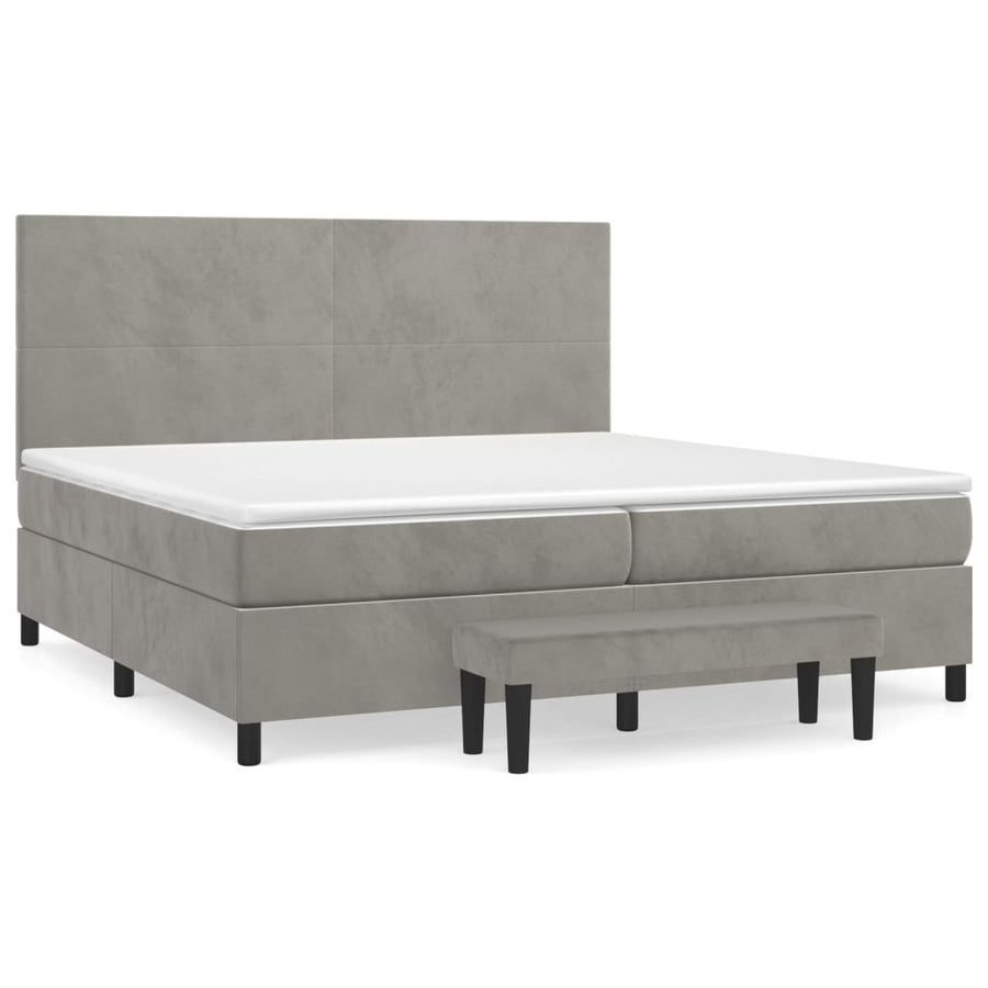 Boxspring Met Matras Fluweel Lichtgrijs 200 x 200 cm Effen ontwerp