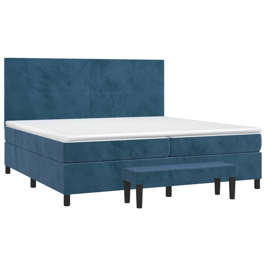 Boxspring Met Matras Fluweel Donkerblauw 200 x 200 cm Effen ontwerp