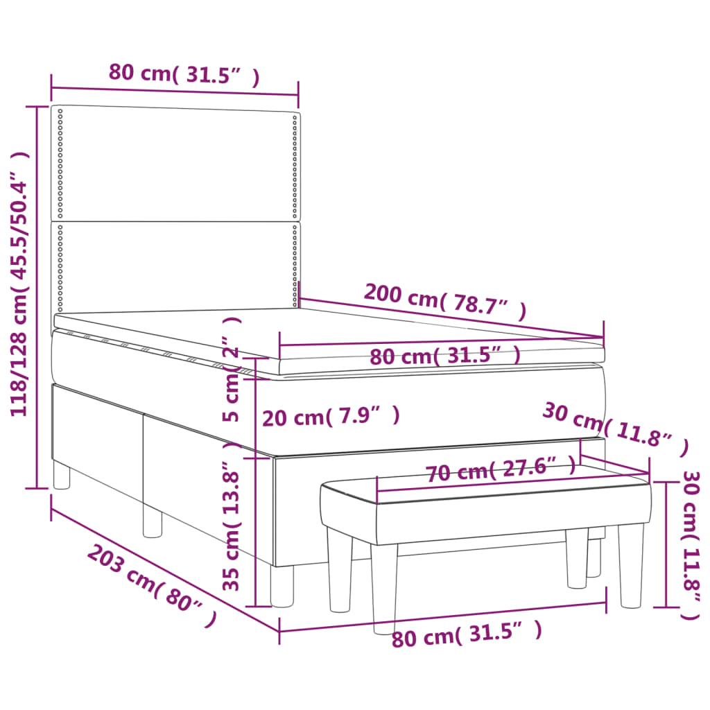 Boxspring Met Matras Fluweel 80 x 200 cm
