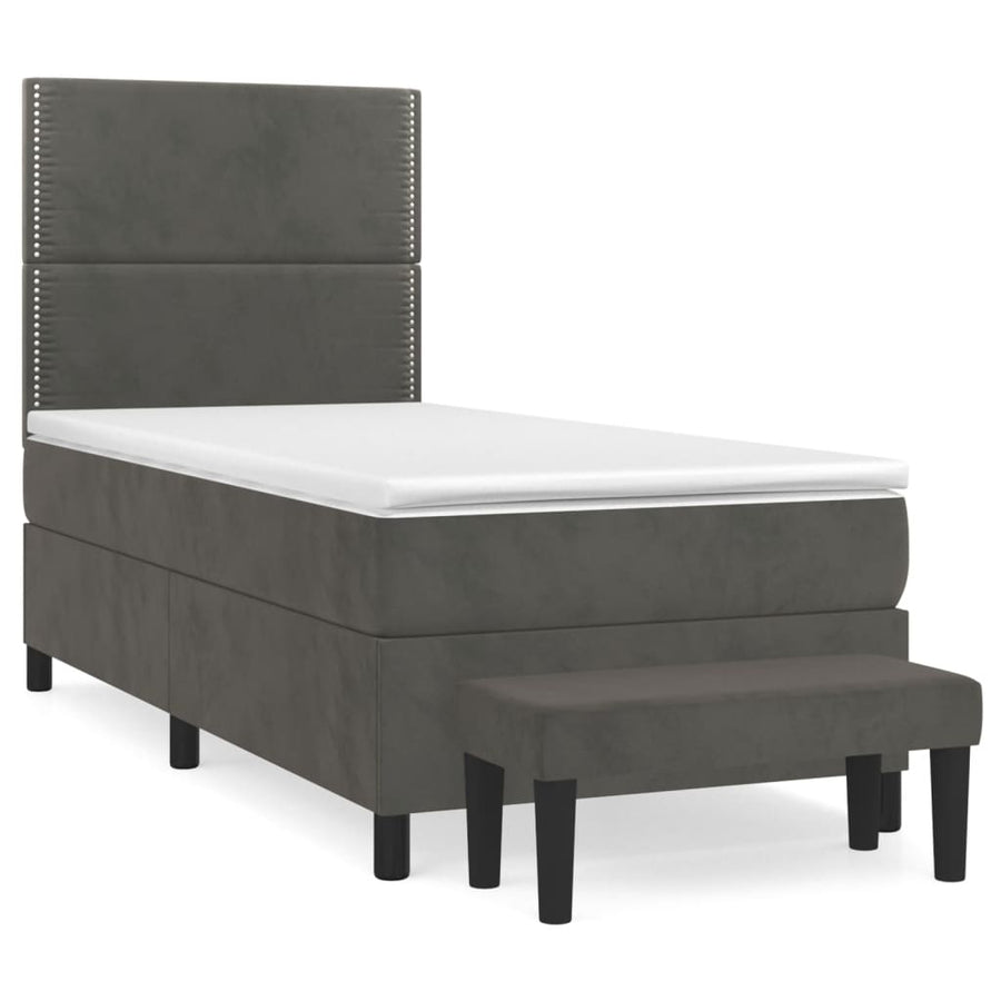 Boxspring Met Matras Fluweel Donkergrijs 80 x 200 cm Effen met spijkers