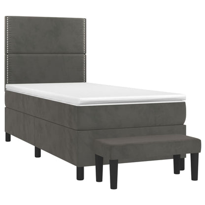Boxspring Met Matras Fluweel Donkergrijs 80 x 200 cm Effen met spijkers