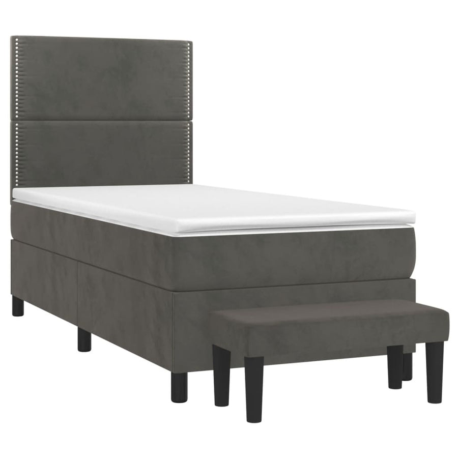 Boxspring Met Matras Fluweel Donkergrijs 80 x 200 cm Effen met spijkers