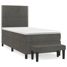 Boxspring Met Matras Fluweel Donkergrijs 90 x 190 cm Effen met spijkers