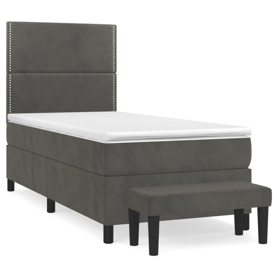 Boxspring Met Matras Fluweel Donkergrijs 90 x 190 cm Effen met spijkers