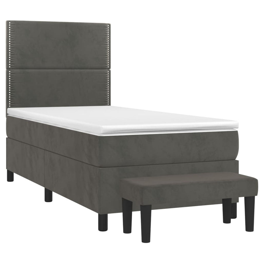 Boxspring Met Matras Fluweel Donkergrijs 90 x 190 cm Effen met spijkers