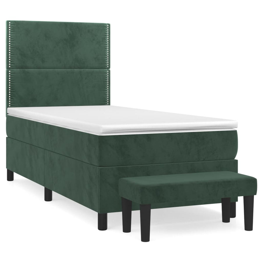 Boxspring Met Matras Fluweel Donkergroen 90X190 Cm 90 x 190 cm Effen met spijkers