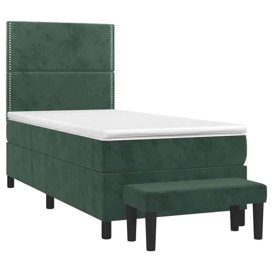 Boxspring Met Matras Fluweel Donkergroen 90X190 Cm 90 x 190 cm Effen met spijkers