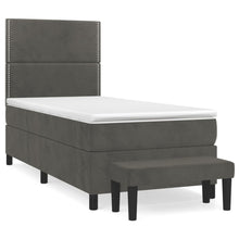 Boxspring Met Matras Fluweel Donkergrijs 90 x 200 cm Effen met spijkers