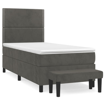Boxspring Met Matras Fluweel Donkergrijs 90 x 200 cm Effen met spijkers