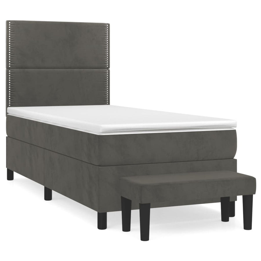 Boxspring Met Matras Fluweel Donkergrijs 90 x 200 cm Effen met spijkers