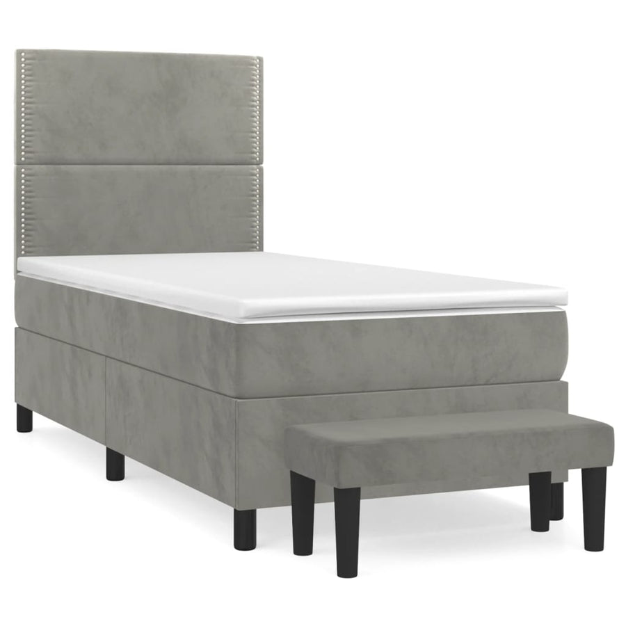 Boxspring Met Matras Fluweel Lichtgrijs 100 x 200 cm Effen met spijkers