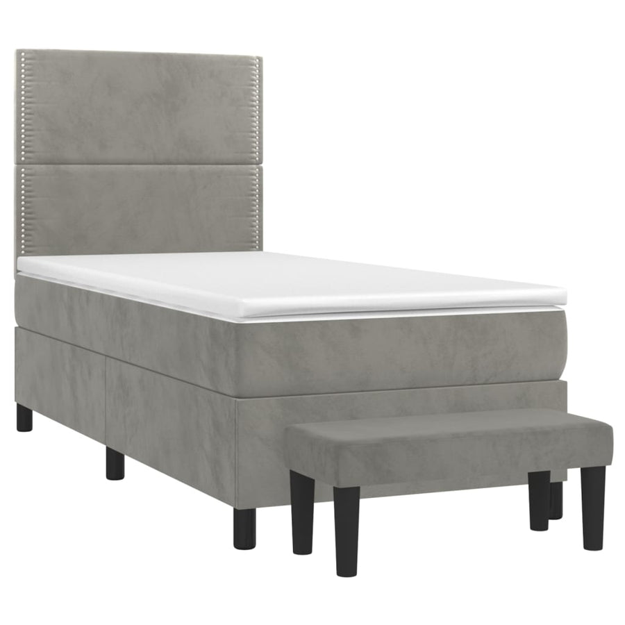 Boxspring Met Matras Fluweel Lichtgrijs 100 x 200 cm Effen met spijkers