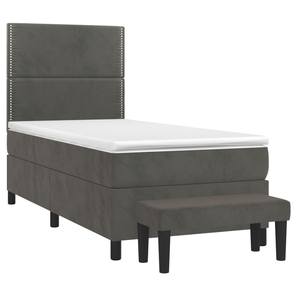 Boxspring Met Matras Fluweel Donkergrijs 100 x 200 cm Effen met spijkers