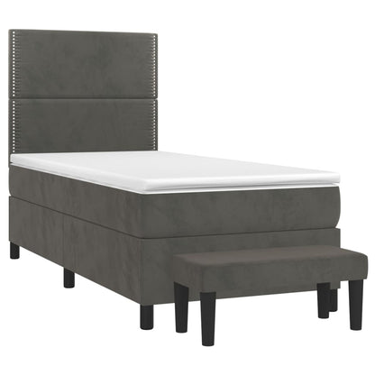 Boxspring Met Matras Fluweel Donkergrijs 100 x 200 cm Effen met spijkers