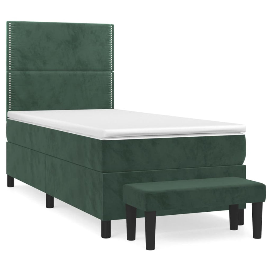 Boxspring Met Matras Fluweel Donkergroen 100X200 Cm 100 x 200 cm Effen met spijkers