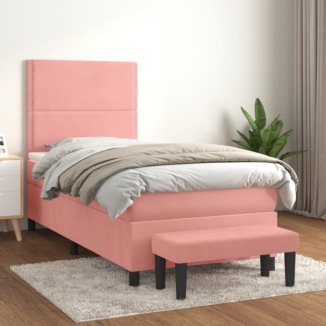 Boxspring Met Matras Fluweel Roze 100 x 200 cm Effen met spijkers