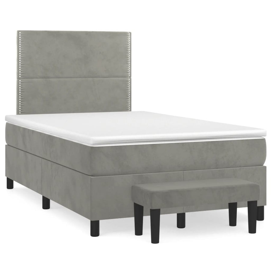 Boxspring Met Matras Fluweel Lichtgrijs 120 x 200 cm Effen met spijkers