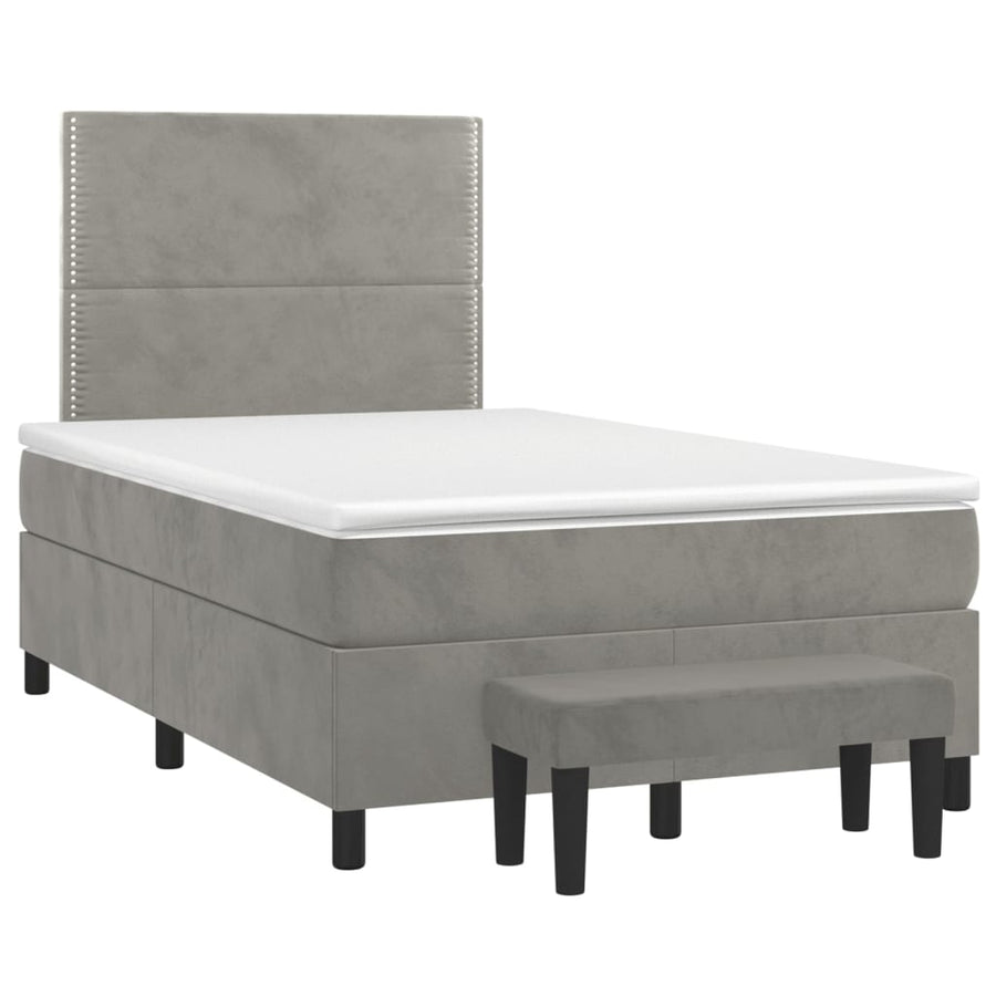 Boxspring Met Matras Fluweel Lichtgrijs 120 x 200 cm Effen met spijkers