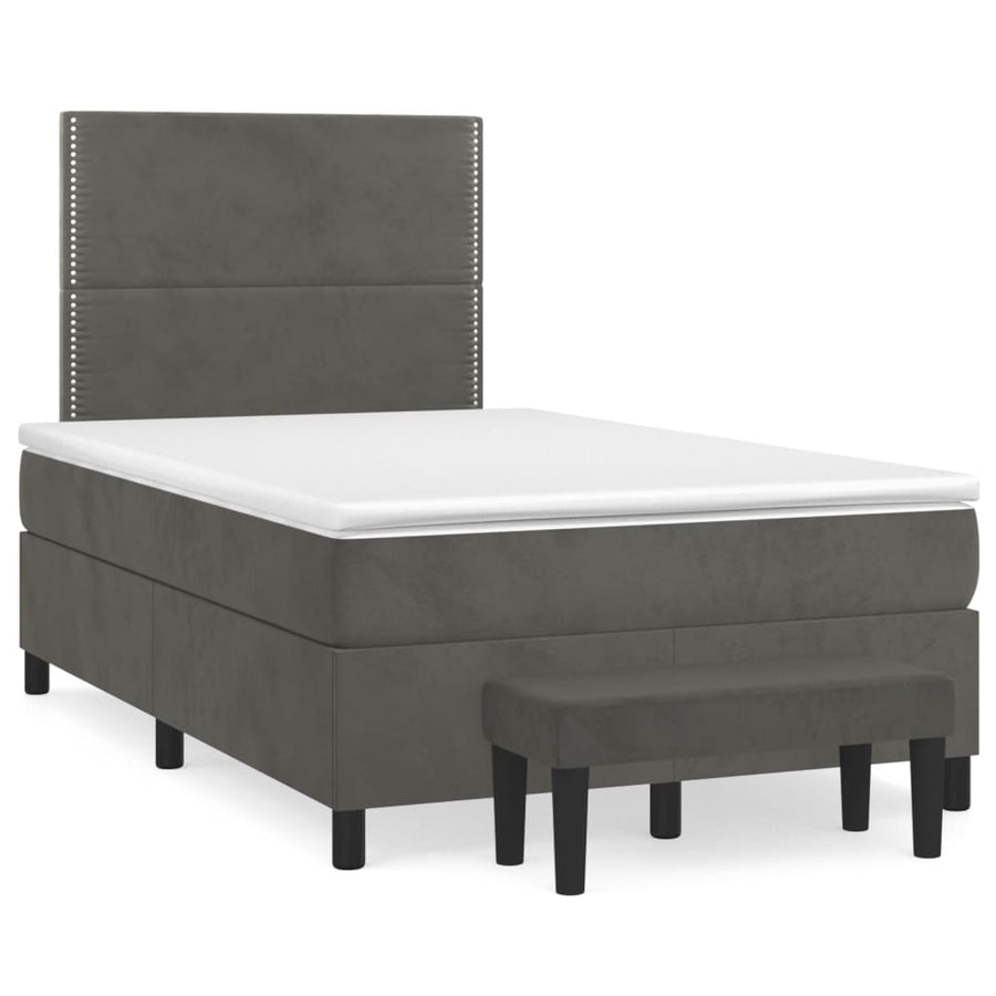 Boxspring Met Matras Fluweel Donkergrijs 120 x 200 cm Effen met spijkers