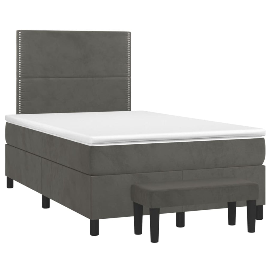 Boxspring Met Matras Fluweel Donkergrijs 120 x 200 cm Effen met spijkers