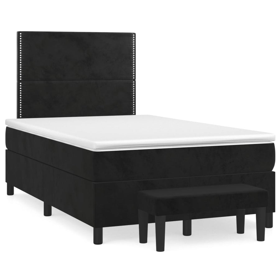 Boxspring Met Matras Fluweel Zwart 120 x 200 cm Effen met spijkers