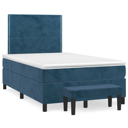 Boxspring Met Matras Fluweel Donkerblauw 120X200 Cm Donkerblauw 120 x 200 cm Effen met spijkers