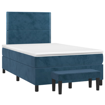 Boxspring Met Matras Fluweel Donkerblauw 120X200 Cm Donkerblauw 120 x 200 cm Effen met spijkers
