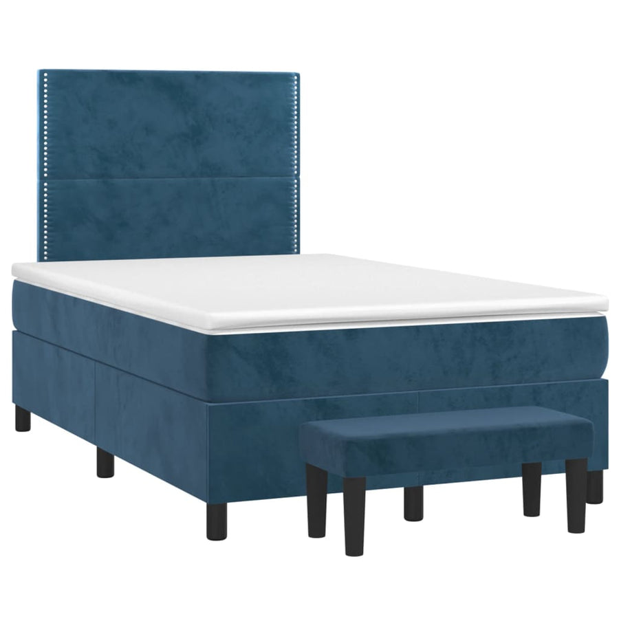 Boxspring Met Matras Fluweel Donkerblauw 120X200 Cm Donkerblauw 120 x 200 cm Effen met spijkers