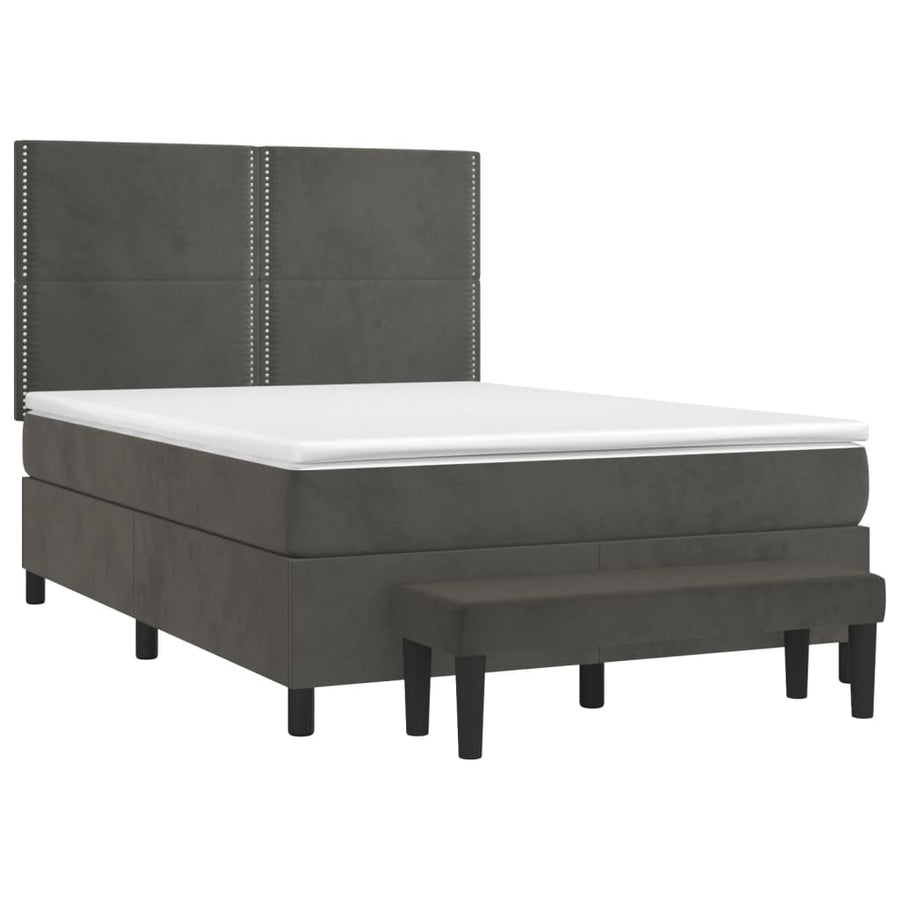 Boxspring Met Matras Fluweel Donkergrijs 140 x 190 cm Effen met spijkers