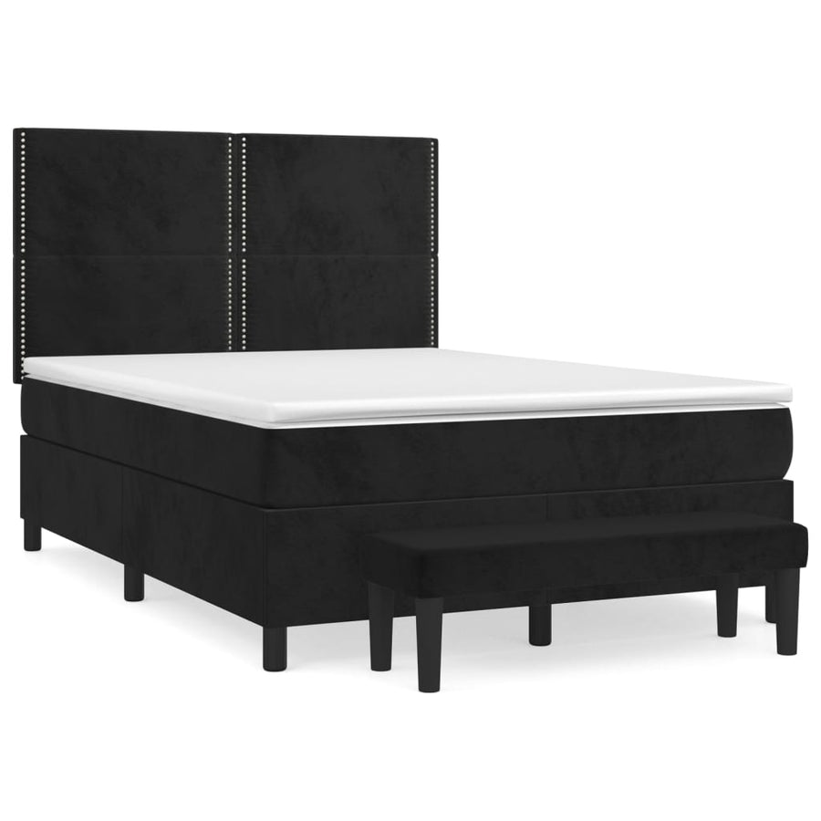 Boxspring Met Matras Fluweel Zwart 140 x 190 cm Effen met spijkers