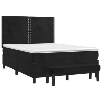 Boxspring Met Matras Fluweel Zwart 140 x 190 cm Effen met spijkers