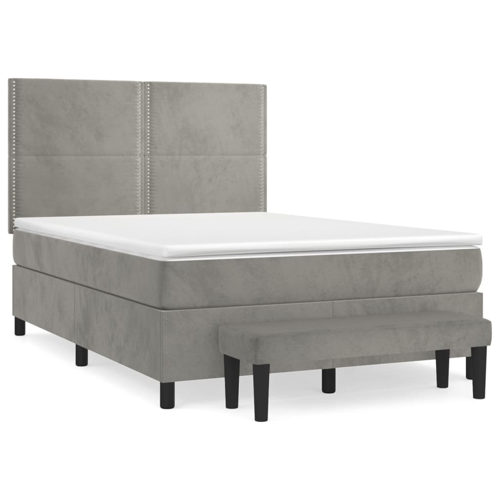 Boxspring Met Matras Fluweel Lichtgrijs 140 x 200 cm Effen met spijkers
