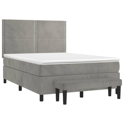 Boxspring Met Matras Fluweel Lichtgrijs 140 x 200 cm Effen met spijkers