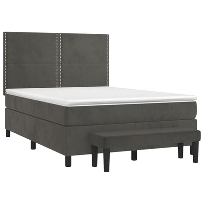 Boxspring Met Matras Fluweel Donkergrijs 140 x 200 cm Effen met spijkers