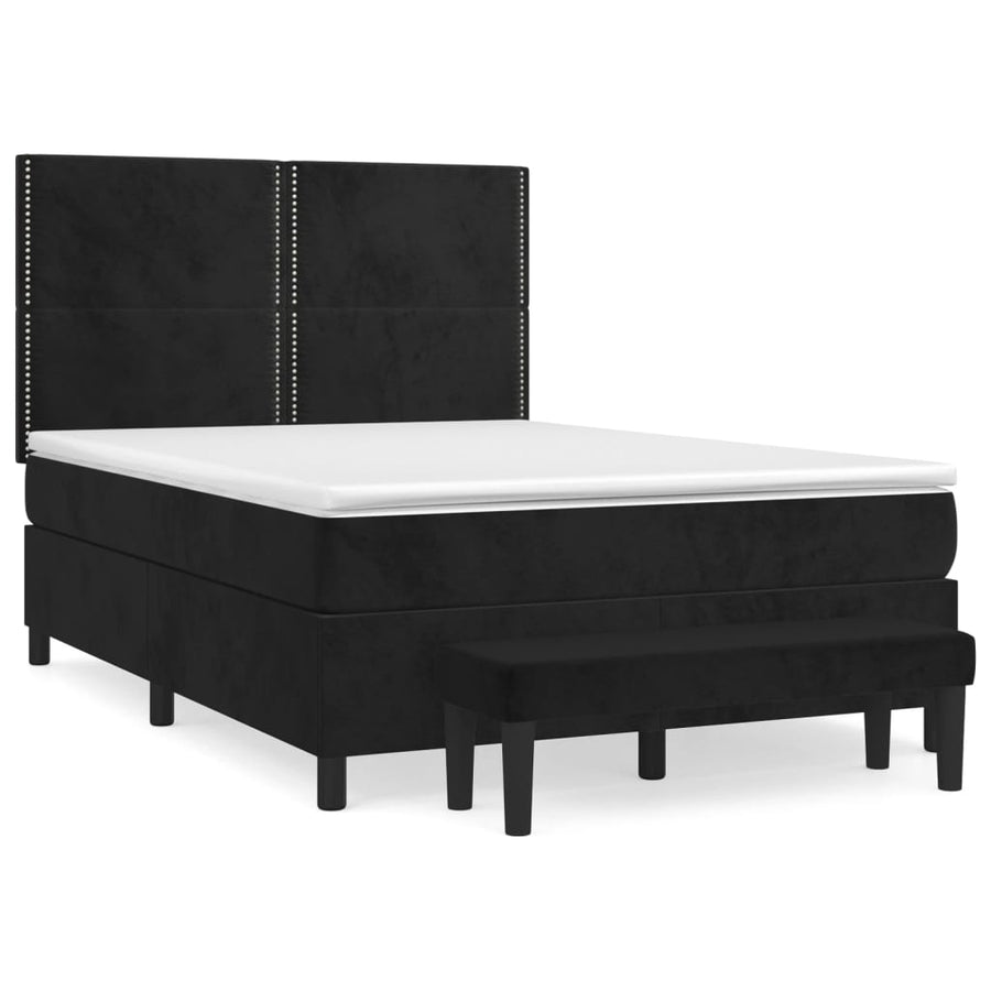 Boxspring Met Matras Fluweel Zwart 140 x 200 cm Effen met spijkers