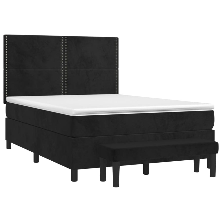 Boxspring Met Matras Fluweel Zwart 140 x 200 cm Effen met spijkers