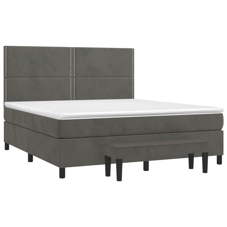 Boxspring Met Matras Fluweel Donkergrijs 180 x 200 cm Effen met spijkers