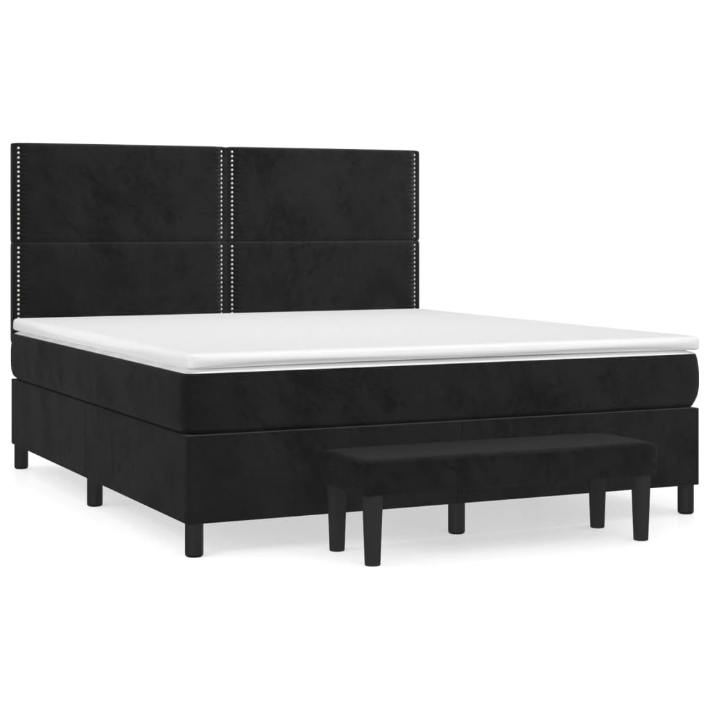 Boxspring Met Matras Fluweel Zwart 180 x 200 cm Effen met spijkers