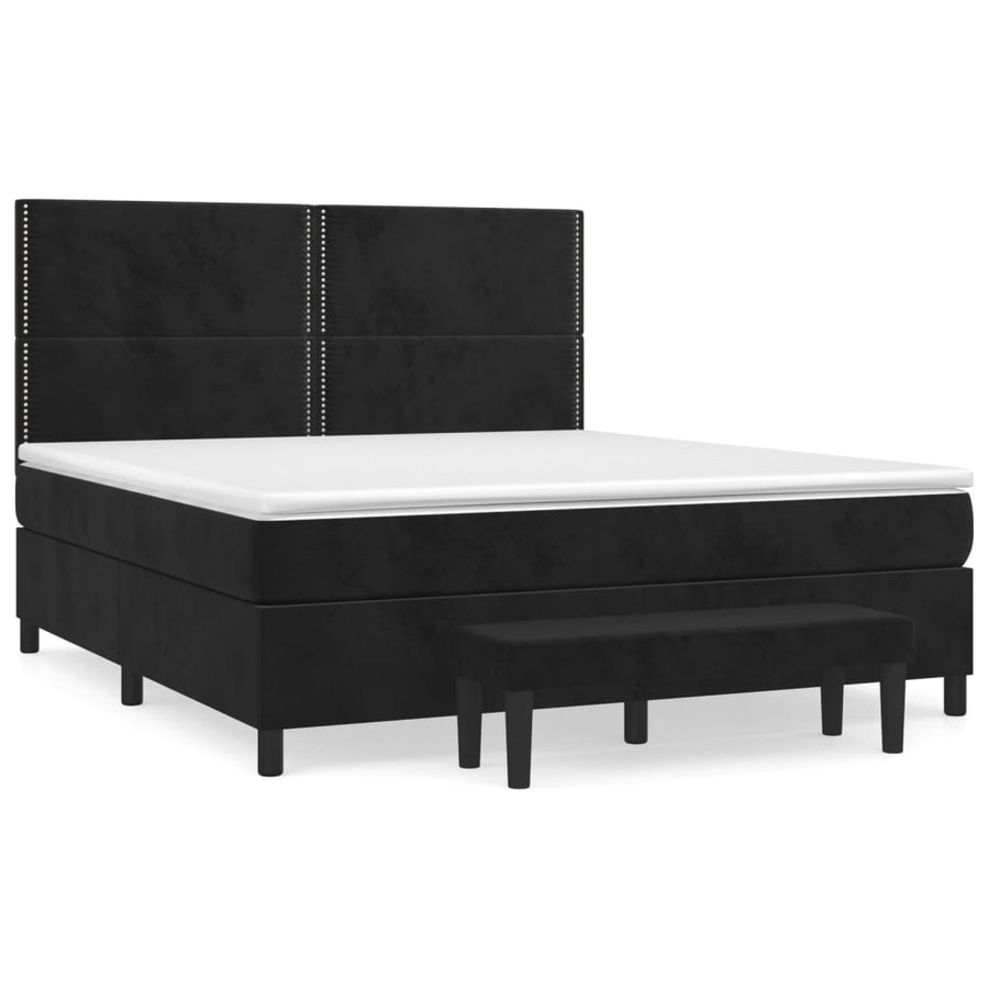 Boxspring Met Matras Fluweel Zwart 180 x 200 cm Effen met spijkers