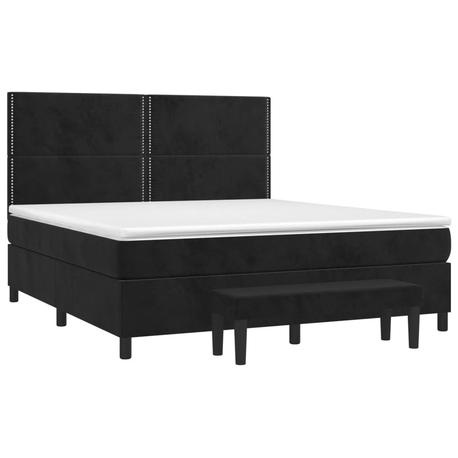 Boxspring Met Matras Fluweel Zwart 180 x 200 cm Effen met spijkers
