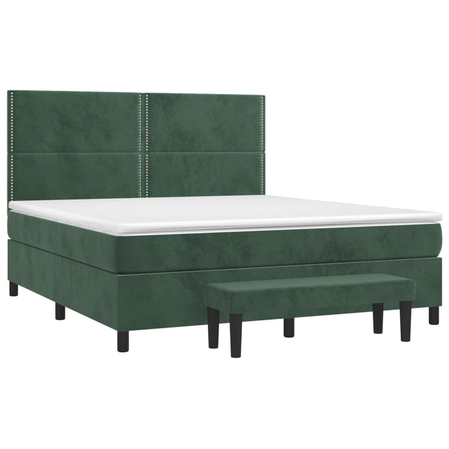 Boxspring Met Matras Fluweel Donkergroen 180 x 200 cm Effen met spijkers