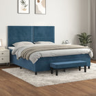 Boxspring Met Matras Fluweel Donkerblauw 180 x 200 cm Effen met spijkers