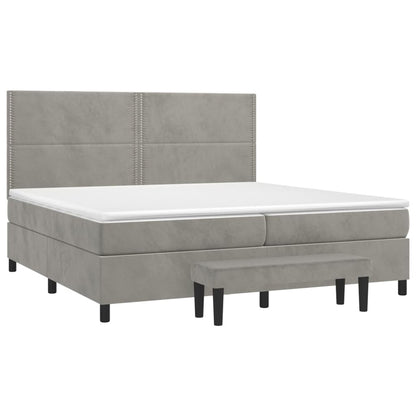 Boxspring Met Matras Fluweel Lichtgrijs 200 x 200 cm Effen met spijkers