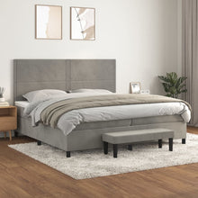 Boxspring Met Matras Fluweel Lichtgrijs 200 x 200 cm Effen met spijkers
